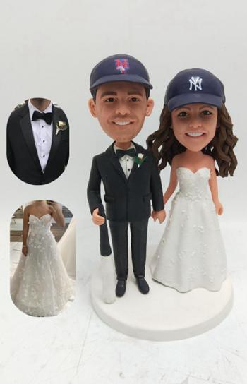 Custom baseball theme bobblehead wedding cake topper