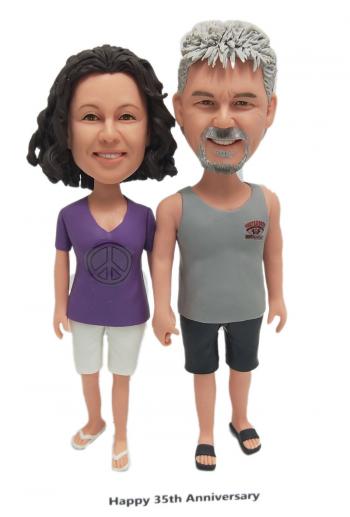 Custom bobblehead couple 35th anniversary topper