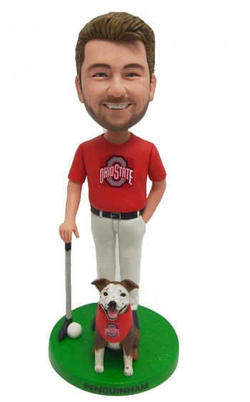 Custom bobblehead golfer with dog