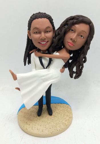 Custom lesbian wedding cake topper bobblehead