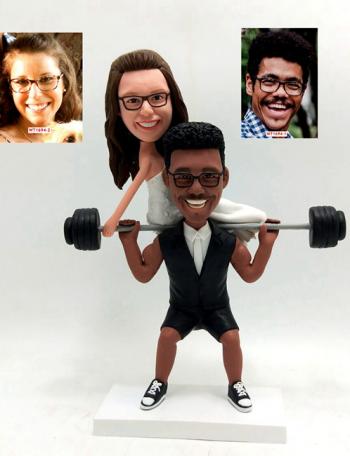 Custom wedding cake topper bobblehead weightlifting