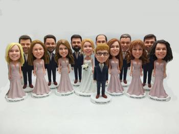 Custom wedding party bobbleheads -14 people