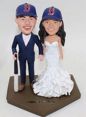 Custom wedding bobbleheads cake topper baseball fans groom bride