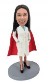 Custom Female Doctor Bobblehead in white Coat with Red Superhero Cape