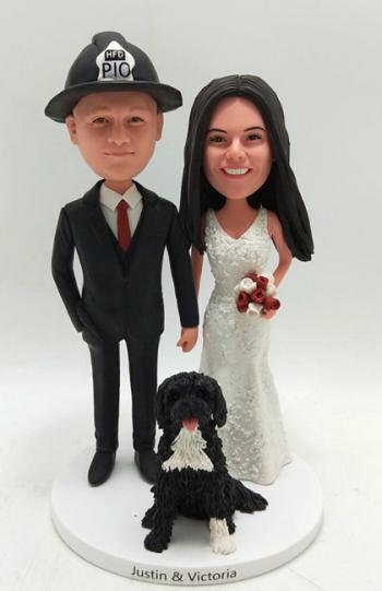 Custom wedding cake topper with fireman helmet