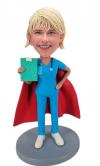 Custom Female Nurse Bobblehead with Red Cape & Clipboard - Medical Hero Figurine