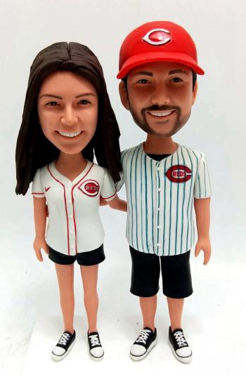 Custom couple bobblehead Cincinnati Reds Baseball fans