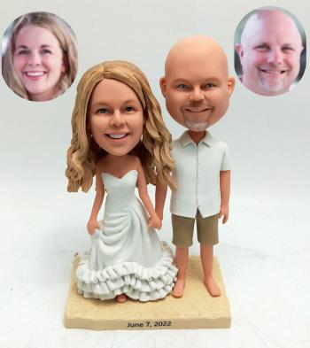 Custom bobblehead wedding cake topper beach theme