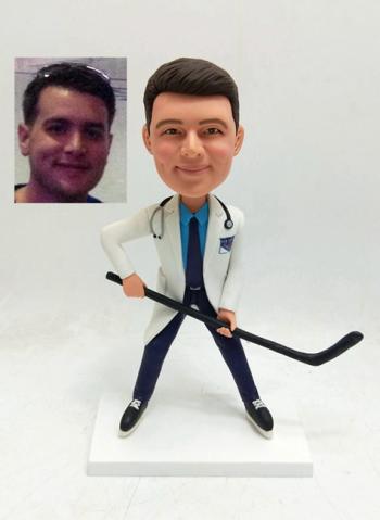 Custom doctor bobblehead with hockey