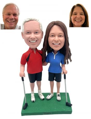 Custom Anniversary Bobbleheads for parents Golf theme