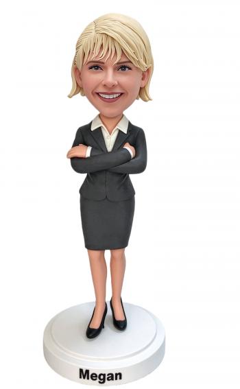 Custom Businesswoman Bobblehead in Suit – Personalized Boss Lady Gift
