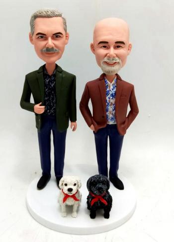 Custom gay wedding cake topper with dogs