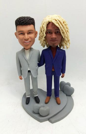 Custom gay wedding cake topper interracial marriage