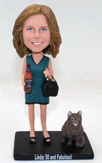 Custom bobblehead lady with cat