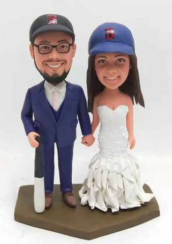 Custom bobblehead baseball wedding couple