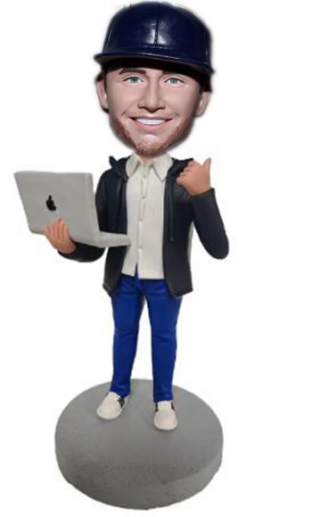 Custom Male Software Engineer Bobblehead With Laptop