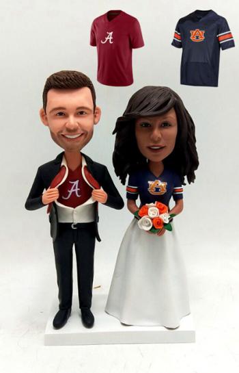Wedding bobble head couple with sports jersey