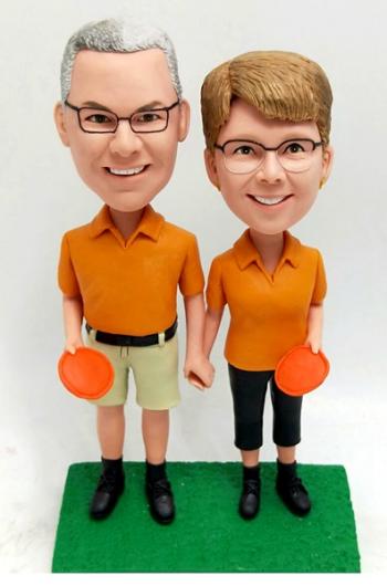 Custom disc golf couple bobbleheads
