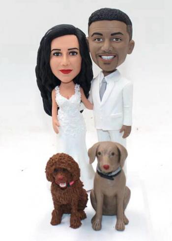Custom wedding cake topper with dogs