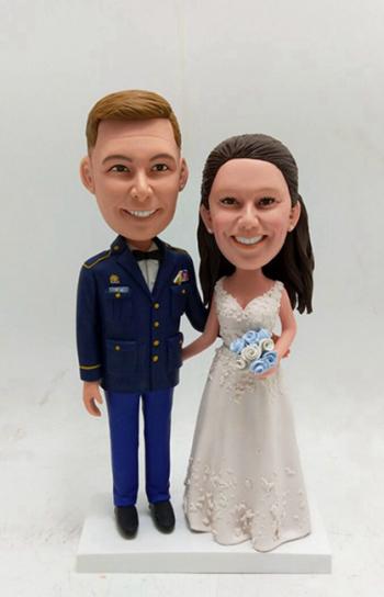 Bobbleheads military wedding cake topper