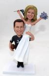 Sport themed wedding bobbleheads cake topper