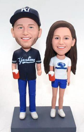 Custom bobblehead sports couple with beers
