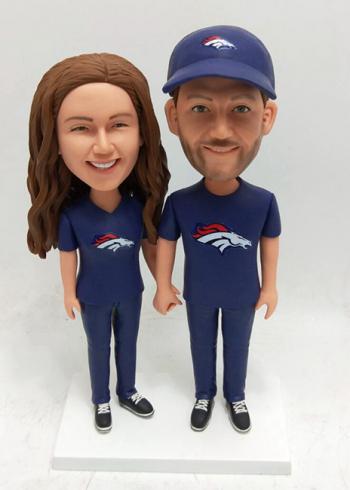 Custom couple bobblehead Denver Broncos sports theme
