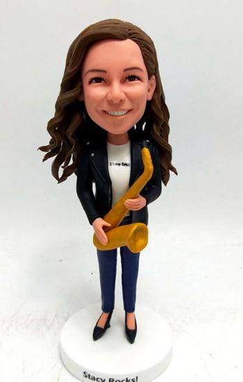 Custom bobblehead saxophone girl