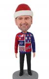 Custom Christmas Bobblehead in Ugly Sweater with Santa Hat