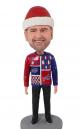 Custom Christmas Bobblehead in Ugly Sweater with Santa Hat