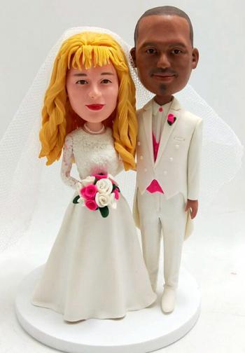 Custom wedding couple bobbleheads cake topper