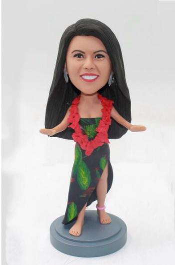 Custom bobblehead dancing hawaii girl with leis