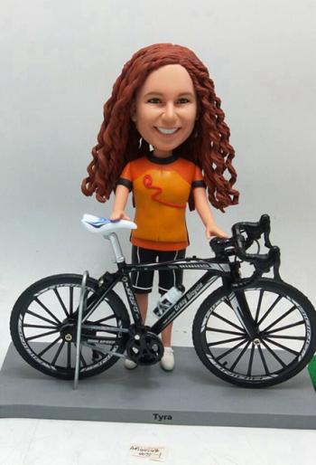 Custom bobblehead female cyclist with bike