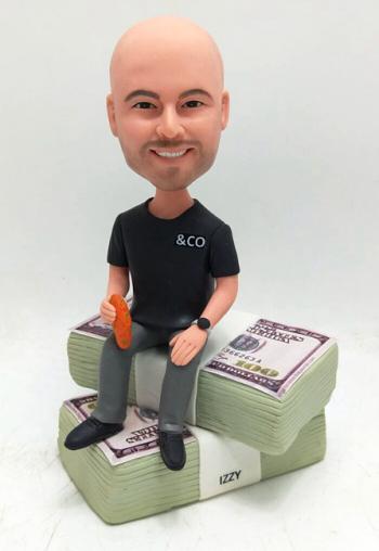 Custom bobblehead Sitting on Money