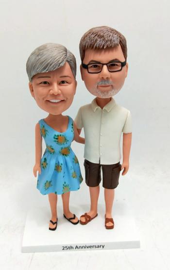 Custom 25th anniversary cake topper bobbleheads