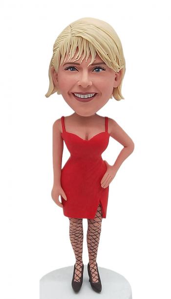 Custom Sexy Blonde Woman Bobblehead in Red Dress