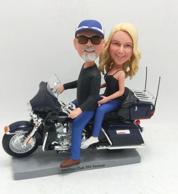 Custom bobblehead couple driving Harley motorcycle bike