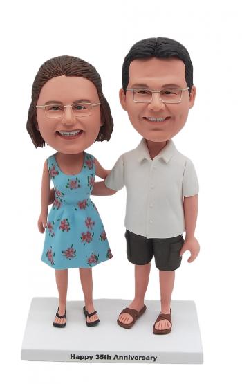 Custom Couple Bobblehead Happy 35th Anniversary - Personalized Gift For Parents