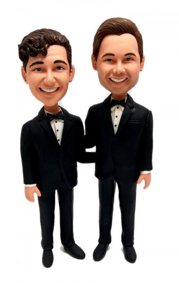 Gay bobblehead wedding cake topper