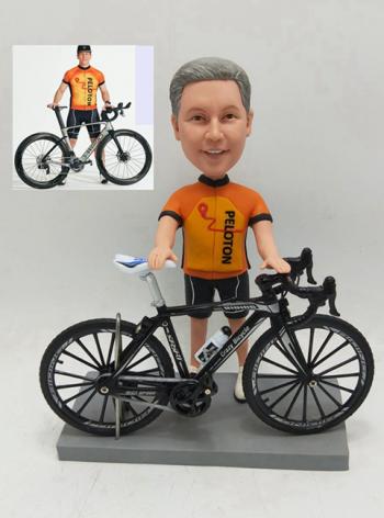 Custom cyclist bobblehead with bike