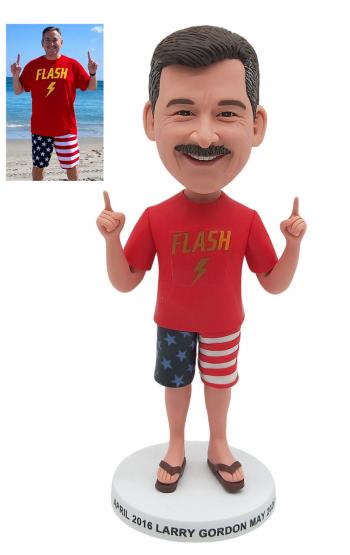 Custom Bobblehead for Husband & Dad, Flash Shirt American Flag Shorts Personalized Bobblehead
